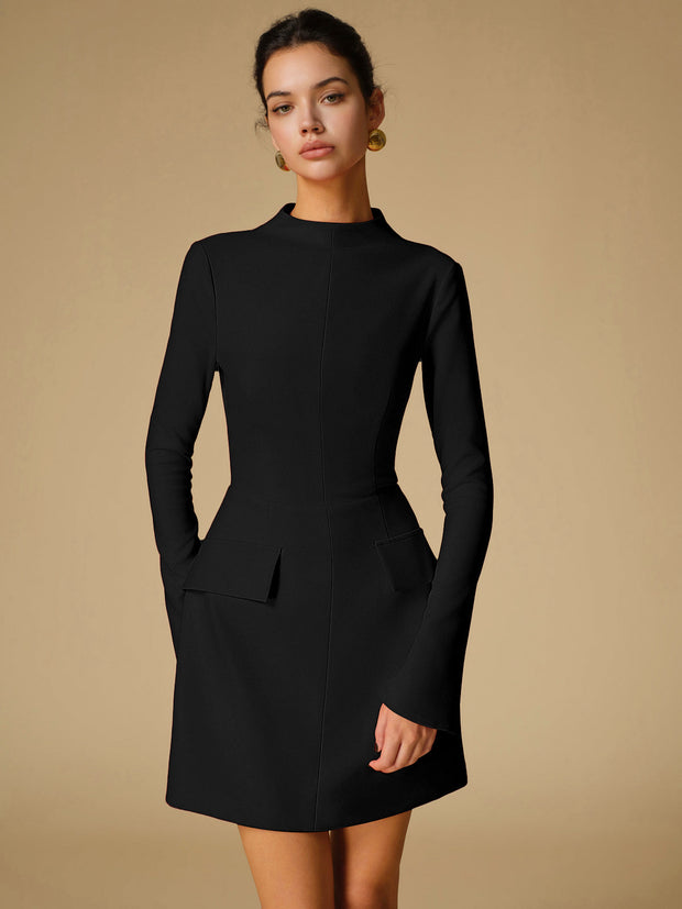 Sabina - Minimalistisches einfarbiges Kleid mit Rundhalsausschnitt