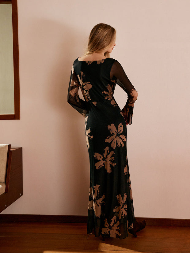 Lena - Boheme bedrucktes Kleid mit Blumenmuster