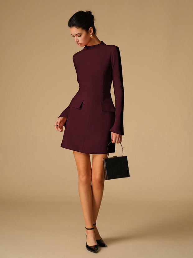 Sabina - Minimalistisches einfarbiges Kleid mit Rundhalsausschnitt
