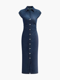 Alessia - Ärmelloses Denim-Kleid mit V-Ausschnitt und Knopfleiste