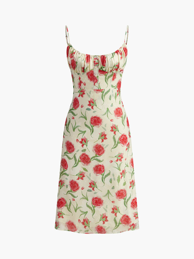 Gisela - Geblümtes Kleid mit geraffter Knopfleiste