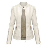 Elegante Lederjacke mit Rundhalsausschnitt und Knopfverschluss
