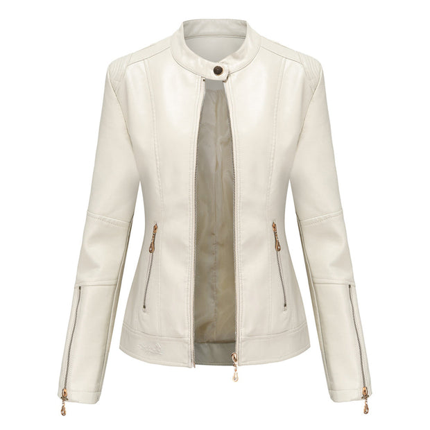 Elegante Lederjacke mit Rundhalsausschnitt und Knopfverschluss