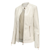 Elegante Lederjacke mit Rundhalsausschnitt und Knopfverschluss