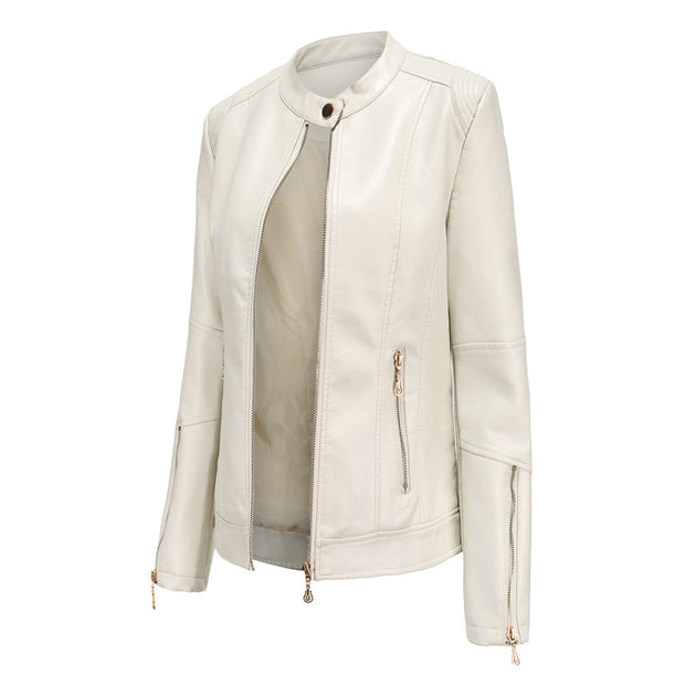 Elegante Lederjacke mit Rundhalsausschnitt und Knopfverschluss