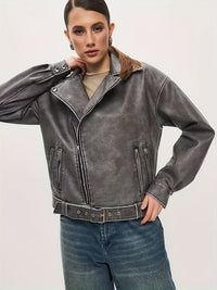 Oversize-Lederjacke mit Gürtel