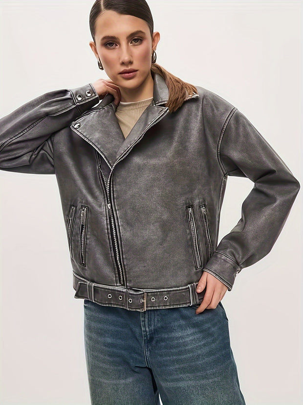 Oversize-Lederjacke mit Gürtel