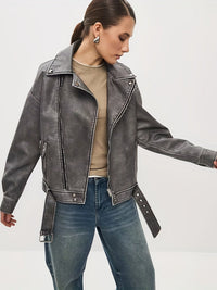 Oversize-Lederjacke mit Gürtel