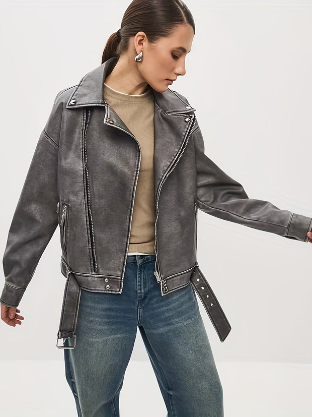 Oversize-Lederjacke mit Gürtel