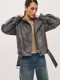 Oversize-Lederjacke mit Gürtel