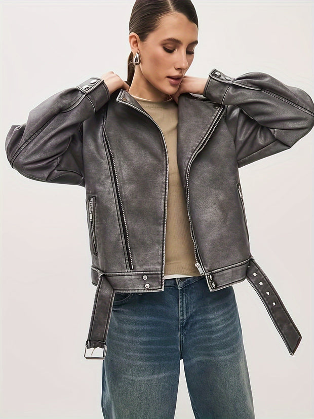 Oversize-Lederjacke mit Gürtel