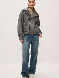 Oversize-Lederjacke mit Gürtel