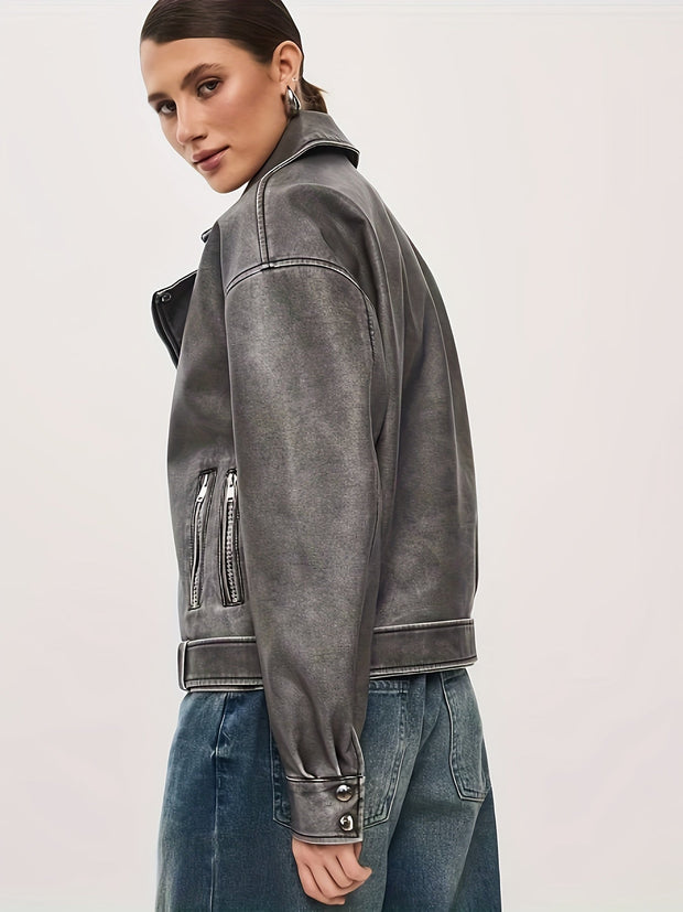 Oversize-Lederjacke mit Gürtel