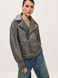 Oversize-Lederjacke mit Gürtel