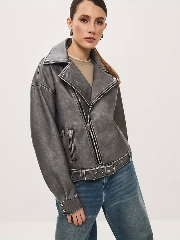 Oversize-Lederjacke mit Gürtel