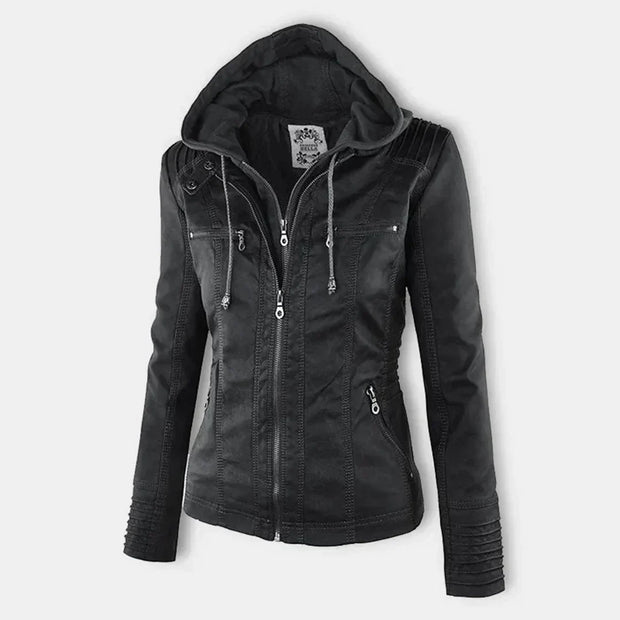 Elegante Biker-Lederjacke mit Kapuze