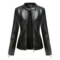 Elegante Lederjacke mit Rundhalsausschnitt und Knopfverschluss