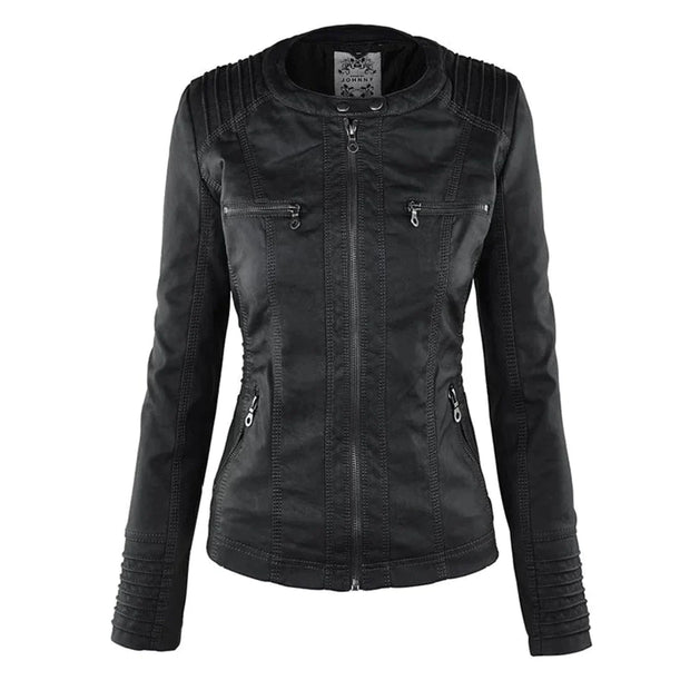 Elegante Biker-Lederjacke mit Kapuze