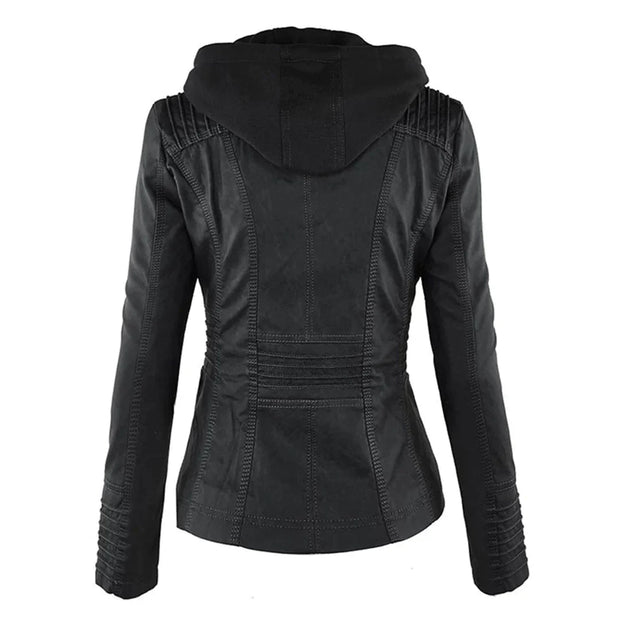 Elegante Biker-Lederjacke mit Kapuze