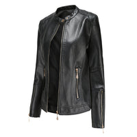 Elegante Lederjacke mit Rundhalsausschnitt und Knopfverschluss