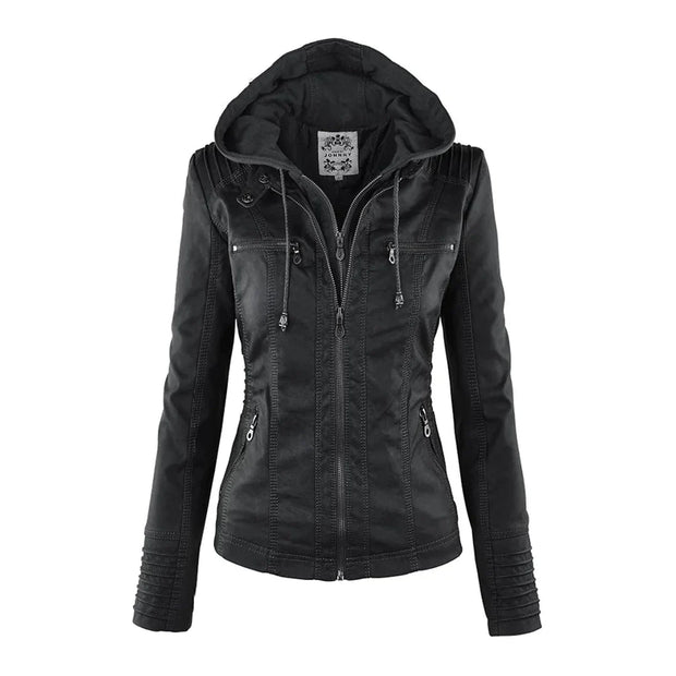 Elegante Biker-Lederjacke mit Kapuze