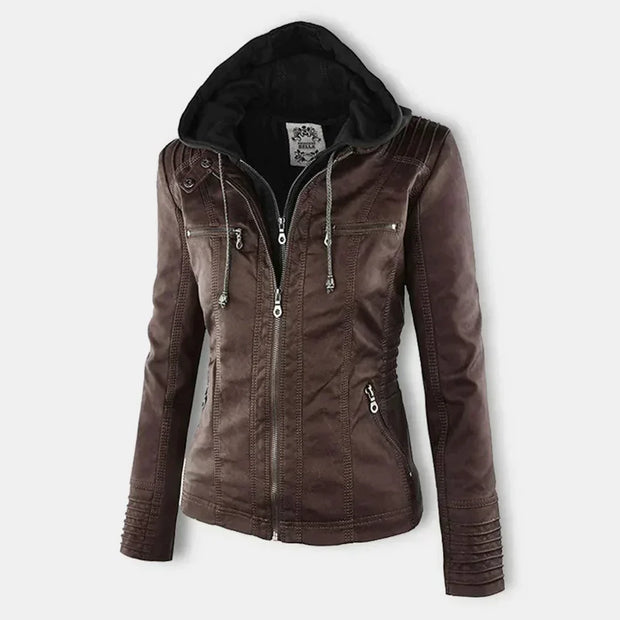 Elegante Biker-Lederjacke mit Kapuze