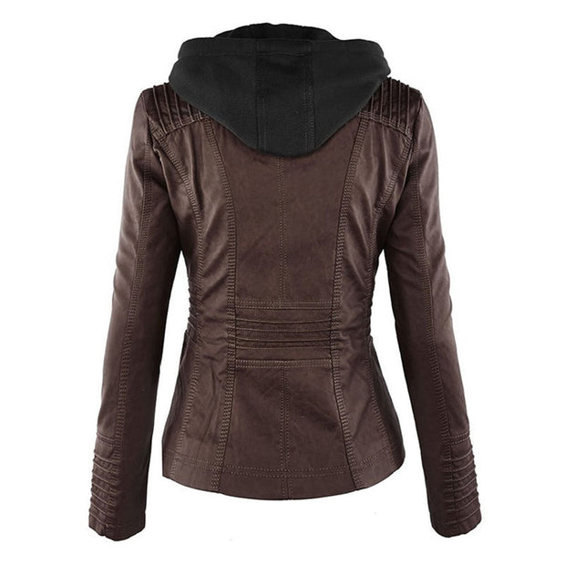 Wetterfeste Lederjacke mit Kapuze