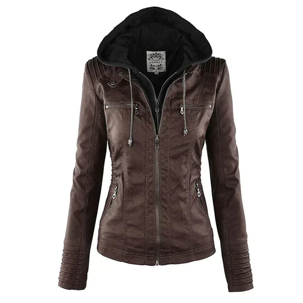 Elegante Biker-Lederjacke mit Kapuze