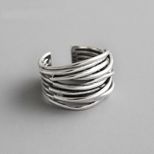 Verstellbarer Mehrlagiger Ring Aus Sterlingsilber 925 Mit Überlappenden Schichten Und Geflochtenem Design