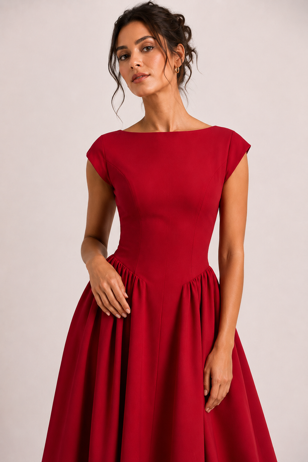 Elegantes Midi-Cocktailkleid mit weitem Rock – Alisa