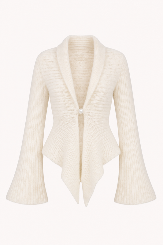 Damen-Strickcardigan mit V-Ausschnitt und ausgestelltem Ärmel – Gundula