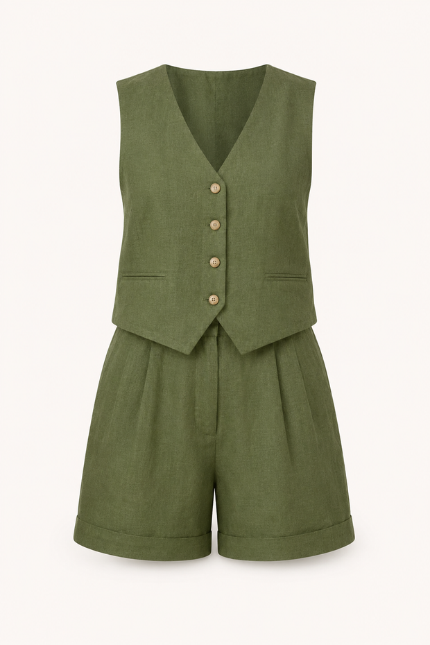 Set aus Weste und Shorts für Damen aus Leinen und Baumwolle – Rita