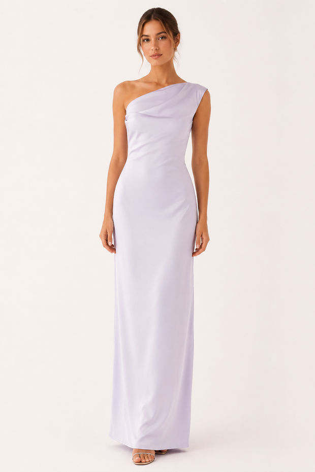 Langes, drapiertes Ein-Schulter-Kleid für Damen – Guita