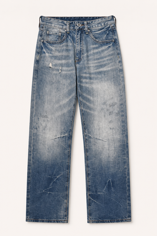 Herrenjeans mit geradem Bein, Waschoptik und Abnutzungsspuren – Wigbert