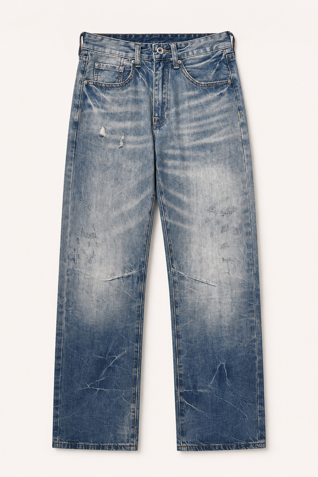 Herrenjeans mit geradem Bein, Waschoptik und Abnutzungsspuren – Wigbert