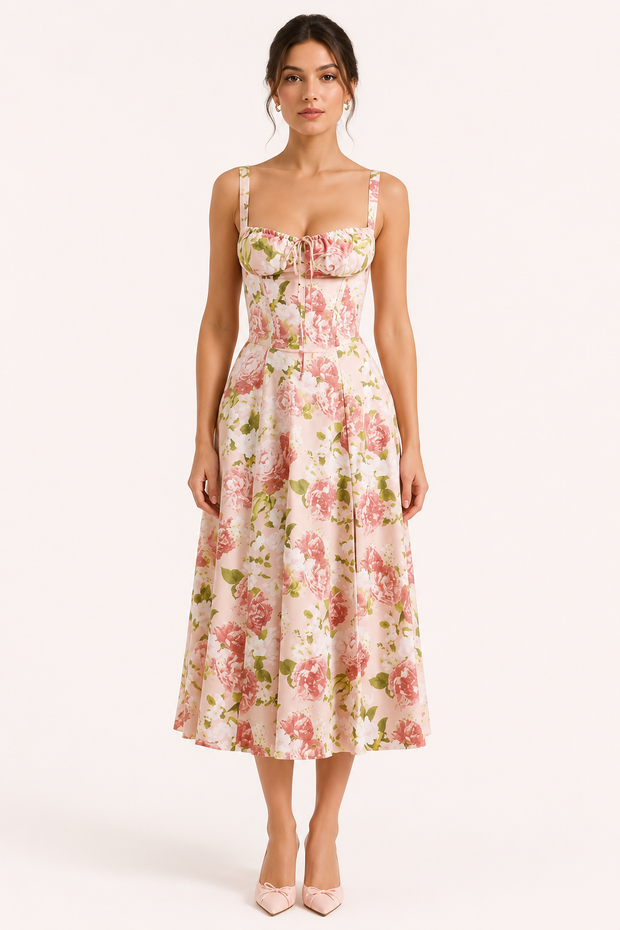 Geblümtes Midikleid mit breiten Trägern für Damen - Maren