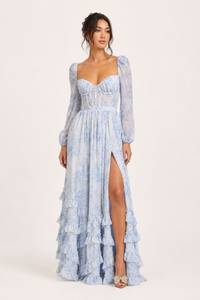 Langes elegantes geblümtes langärmeliges Kleid für Frauen - Romy