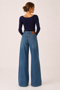 Baggy-Jeans für Damen mit hoher Taille, weitem Bein und geradem Schnitt – Freja