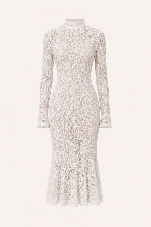 Elegantes Midi-Kleid aus Spitze für Damen mit hohem Kragen – Samara