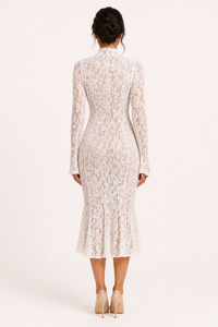 Elegantes Midi-Kleid aus Spitze für Damen mit hohem Kragen – Samara