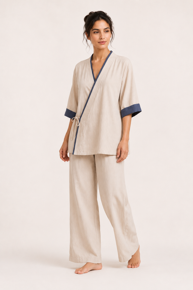 Damen-Kimono-Kreuzbluse mit Paspelierung - Frida