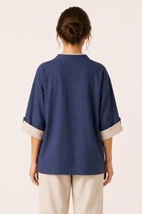 Damen-Kimono-Kreuzbluse mit Paspelierung - Frida