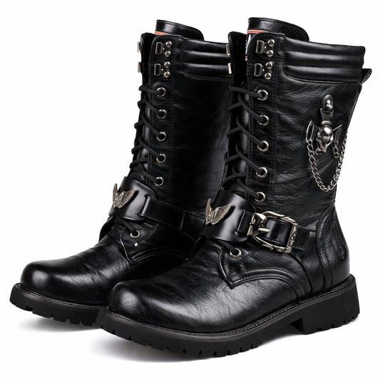 Halbhoher Herrenstiefel aus Leder mit robuster Sohle - Rovian