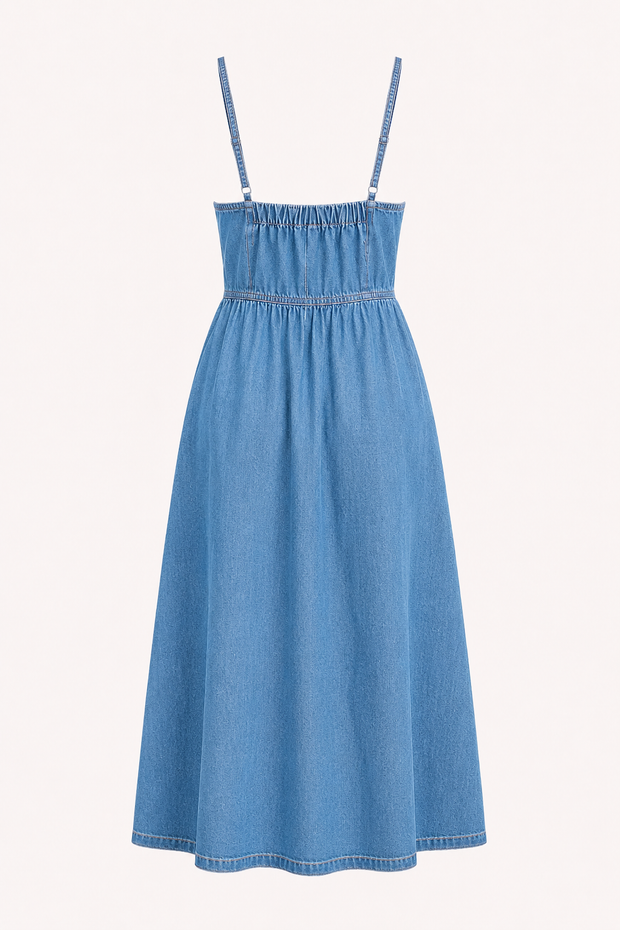Midi-Denim-Kleid mit Knöpfen für Damen - Hanneli