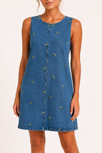 Kurzes ärmelloses Kleid aus Denim für Frauen - Leni