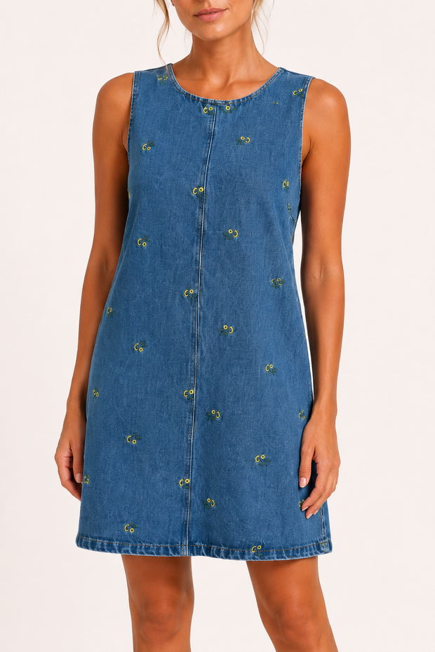 Kurzes ärmelloses Kleid aus Denim für Frauen - Leni