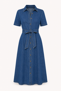Damen Midikleid Denim lässig mit Gürtel und Knöpfen - Klara