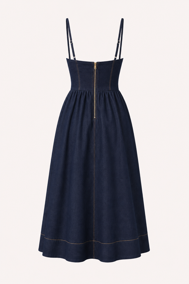 Midi-Kleid aus Denim mit herzförmigem Ausschnitt - Helene