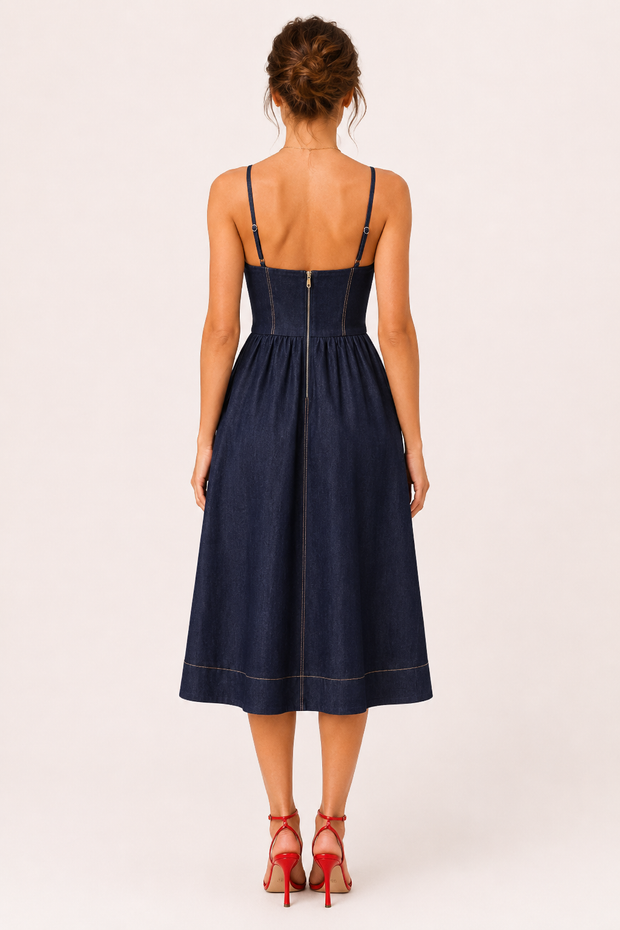 Midi-Kleid aus Denim mit herzförmigem Ausschnitt - Helene