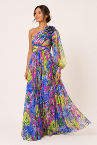 Floral eine Schulter langes Kleid mit Schlitz für Frauen Partei - Valentina